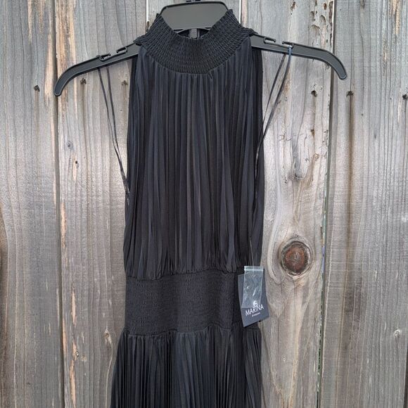 Marina Pleated Midi Dress Black Size 4 - Picture 8 of 13